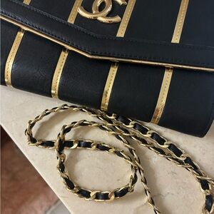Fashion Style Clutch or Crossbody Black and Gold Purse